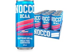 NOCCO Sugar Free Energy Drink – BCAA, 180mg High Caffeine, with Amino Acids & Vitamins, Ideal for Pre Workout – 12 x 330ml (Miami Strawberry)