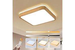 WAYLUOUNG Holz Quadrat LED Deckenleuchte Aus | Top 360° Glow LED Lampe | Ø40cm 30W | Dimmbar Mit Fernbedienung 2700K-6500K | Holz Deckenleuchte Kinderzimmer | LED-Deckenleuchten Für Mädchen / Jungenzimmer