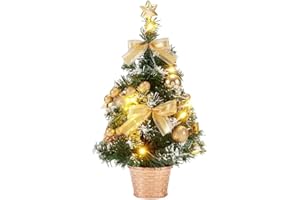 Afenau mini choinka oświetlona, 40 cm, mała choinka z oświetleniem, stół, choinka, mała dekoracja bożonarodzeniowa, do domu, biura (złota)