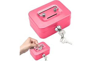 HENGBIRD Élégante caisse à monnaie en acier - Petit coffre-fort verrouillable avec clé - Avec fente d'insertion - Caisse à monnaie - Caisse à monnaie - Caisse à pourboires (rose)