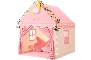Wilwolfer Kid Tent with Lights - Kids Play Tents for Toddlers Kids Tents Indoor Playhouse - Princess Tent for Girls Toy House Gift - Pink & Yellow