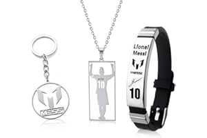 Suny Smiling 3PCS Messi Gifts for Boys Football Necklace for Adjustable Stainless Steel Adjustable Wristband Messi Football Kit Number 10 Cool Stuff for Boys Souvenir Footballs Fan Gifts