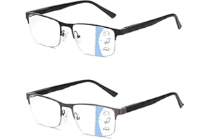 Missfive 2 Pack Gleitsichtbrille Herren Gleitsicht Lesebrille Metall Multifokale Blaulichtfilter Halbrahmen Nahkomfort-Brillen Mit Federscharniere (Schwarz&Gunmetal, Nähe-Mittlere Entfernung, 1.5x)