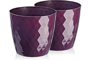 ‎TYMAR Tymar Blumentopf, 2er-Pack, glänzender, Leichter, dekorativer Pflanzentopf aus Kunststoff, Moderne, Runde Form, für Innenräume,Pflanzkübel (12 cm, Lila)