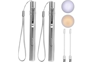 LEAGY 2 Paquetes Bolígrafo de Luz, luz médica, luz de pluma de enfermera, linterna LED recargable por USB, acero inoxidable con clip de bolsillo y cordón para cuidado personal, iluminación