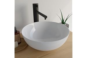 VMbathrooms Premium lavabo rond avec effet lotus | Vasque à poser pour la salle de bain et les toilettes d'invités | Vasque sans trou pour robinet et sans trop-plein | Vasque à poser blanc pur