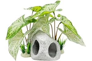 Smoothedo-Pets Decoraciones para peceras, decoración de acuario, cuevas de roca, camarones, cíclidos, escondite, cría, desove, plantas de acuario (cueva de roca/planta-juego blanco)