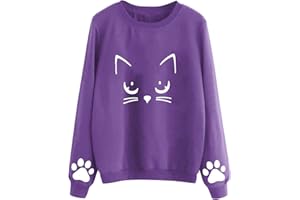 Topgrowth Accessorio Abbigliamento Donna Magliette Manica Lunga Manica Lunga con Stampa Gatto Toppe Nere per Vestiti