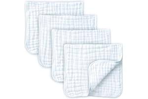 KiddyCare Mussole Neonato e Neonata (Confezione da 4 Pezzi) – Quadrotti Cotone Neonato a 6 Strati di Alta Assorbenza – Asciugamani Neonato in Cotone Biologico per Rigurgiti e Ruttini (25 x 50 cm)