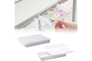 Helweet Cajón Debajo del Escritorio, Cajón Oculto, Caja de Almacenamiento Oculta, Cajón Debajo De La Mesa, Cajón Organizador Debajo del Escritorio, Cajón para Oficina, 22CM x 15.5CM x 3CM, 2 Piezas