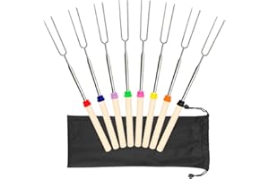 OPACELUUK Brochetas para barbacoa de acero inoxidable de malvavisco, palitos para pan tostado, brochetas para hoguera, barra para barbacoa, juego de cubiertos para camping