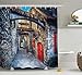 Produktbild Medieval Decor Shower Curtain Set, Old Stone Street with Stone Passage in Estonia Medieval Town Heritage Photo Art, Bathroom Accessories, 60W X 72L Inche Long, Vermilion Blue and Grey