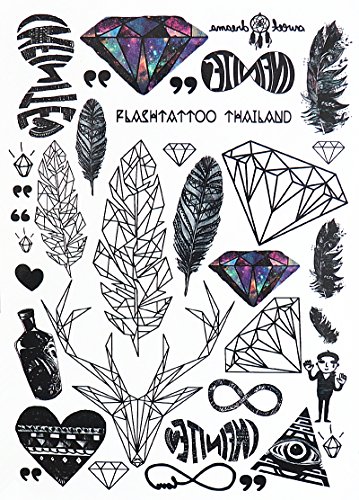 GRAFISCHE TATTOOS LINIEN TATTOOS 3 Stück SET FAKE TATTOOS FLASH TATTOO WOLF VÖGEL FEDER TRAUMFÄNGER BÄUME BLUMEN - 3