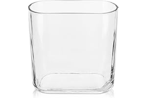 Oairse Clear Glass Vase 18CM Modern Vase for Flowers Oblong Vase Centerpiece Vase Decorative Flower Vase for Living Room Dining Table Wedding Home Wedding Party Decor