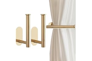 Bdfgh 2pcs Metal Curtain Holdbacks, Curtain Tie back Hook Self Adhesive no Drill Curtain Draper Curtain Hooks Curtain Holders Pull Backs for Doors, Windows, Home Multi-Purpose (Gold)