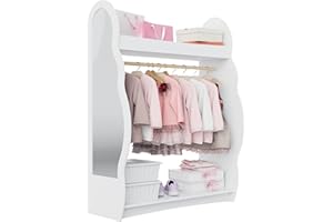 Hironpal Kid Dress Up Storage with Mirror Kids Wardrobe Dressing Up Rail Open Hanging Costume Armoire Closet Pretend Storage Organizer Children Clothes Center for Girl Bedroom(cloud,no drawers,white)