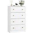 Nicehill White Chest of Drawers with 4 Drawers, Wooden Frame & Gold Handles, Fabric Chest of Drawers for Bedroom, Living Room, Hallway, Entryway, White