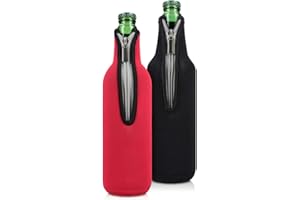 kwmobile Set of 2 Neoprene Bottle Coolers Sleeves for 330-500ml Bottle - Keep Beer, Soda, Soft Drinks Cool - Black/Red