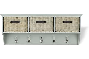 Tetbury Furniture Sage green coat rack with 3 storage baskets and hooks