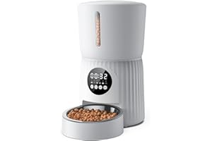 faroro Distributeur Croquettes Chat Automatique, 4L Distributeur de Croquettes pour Chat/Chien avec 1 à 6 Repas par Jour, Contrôle des Portions, Enregistrement Vocal 10s, Alimentation Lente (Blanc)