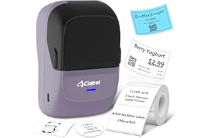 CLABEL Etikettendrucker Bluetooth Selbstklebend, 221B Mini Thermo Etikettiergerät Tragbar Beschriftungsgerät Selbstklebend Kompatibel mit iOS & Android Label Printer für Barcode Einzelhandel Büro Lila