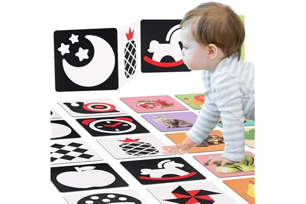 Aolso Carte Flash pour bébé à Contraste élevé, 80PCS Cartes de Stimulation Visuelle, Cartes d'activités d'apprentissage de Stimulation visuelle, Cartes en Noir et Blanc, Jouets pour bébé 4.3X14.3CM