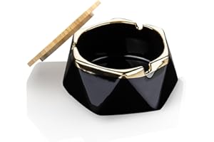 LIFEGILI Cendrier Exterieur avec Couvercle,Cendrier anti odeur,Cendrier en céramique Facile à nettoyer,cendrier balcon,cendrier coupe-vent pour extérieur, maison, bureau, bar, café, décoration (Noir)