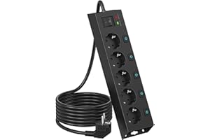 SUDEERY Ciabatta elettrica commutabile singola, 5 prese, a parete, con protezione da sovratensione, 1050J, per casa e ufficio, cavo da 2 m (nero)