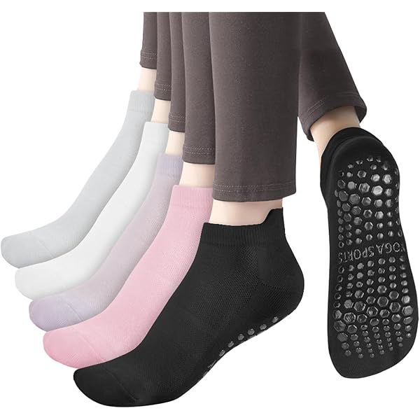 5 Paires Chaussettes Pilates Antidérapantes Femme - 5 Couleurs, Semelle PVC, Pour Yoga, Danse, Fitness