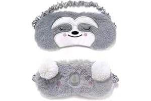 ZWZNBL 2 stücke Augenmaske Schlaf Frauen Mädchen Kinder Erwachsene Kind Weiche Augenbinde Elastische Rippe Flauschige atmungsaktive Eimschade Tier Plüsch Cartoon Haut Nacht Reise Schlaf Nickerchen Blackout