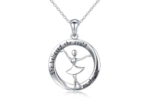 Flyow Damen Mädchen Herz Halskette 925 Sterling Silber Tanzendes Ballett Mädchen Zirkonia Inspirierender Anhänger Gravur "She Believed She Could So She Did", 45,7 cm