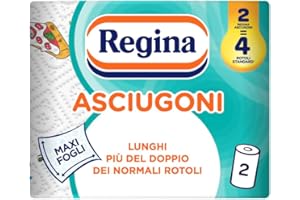 Regina Asciugoni Carta Cucina, Confezione da 2 Rotoli a 2 veli, 100 strappi per rotolo, Maxi fogli, Lunghi più del doppio dei normali rotoli, Carta 100% certificata FSC