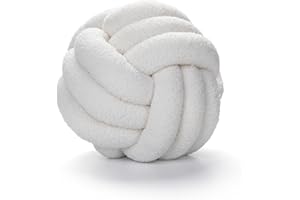 Fay Bless Modern Home Decor Knot Ball Pillow - Handmade Soft Round Cushion for Bedroom, Bed, and Living Room (White,35CM)