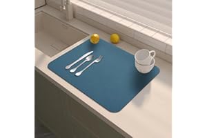 CLVEDU Dish Drying Mat Coffee Mat, Super Absorbent Drying Mat, Hide Stain Rubber Backed Absorbent Dish Mat for Kitchen Counter Coffee Machine, 12"x16", Blue