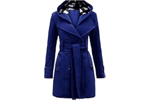 KeYIlowys Cappotto da Donna in Lana con Cappuccio E Cintura in Stile Nuovo Stile Doppiopetto