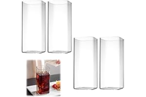 HENGBIRD 4 vasos transparentes de 400 ml de 400 ml, juego de vasos de agua largos elegantes vasos de bar para agua, zumo, cerveza, cócteles, bebidas, fiestas, diseño moderno