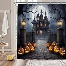 Halloween Duschvorhang 183x183cm - Fledermaus Kürbis Design Wasserdicht