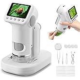 HEWEIMEI 1600X Microscope for Children, 2.0" Screen Mini Digital Microscopes with Kit of Slides and 6 LED Lights, Educational