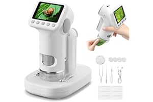 HEWEIMEI 1600X Microscopio bambini, Microscopio Digitale da 2.0" Microscope Elettronico Portatile con 6 luci LED Regolabili e Vetrini, Adatto come regalo di Natale, Capodannodai 3-14 anni