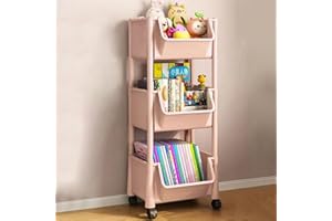 Shally Dogan Carrello Multiuso Portariviste e Portagiochi Salvaspazio con Ruote Girevoli a 360°, Carrellino Scaffale Portaoggetti Slim a 3 Ripiani, Ideale per Libri, Riviste, Giocattoli (Rosa)