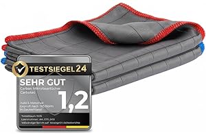 ‎CARBOTEC CARBOTEC® 2X Premium Carbon Mikrofaser Glastücher - Professionelle Reinigung fusselfrei & streifenfrei für Glas/Spiegel/Fenster/Autoscheibe - Mikrofasertücher/Waffeltuch mit Carbonfaser (Tuch 400gsm2)