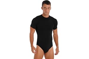 ranrann Body Camiseta Manga Corta para Hombre Bodysuit Deportiva Leotardo Ajustado de Algodón Maillot Mono Elásico Slim Fit Gimnasia Danza Bañador