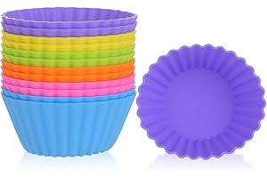 RMIVEGLIA Stampi in Silicone per Dolci 9,2 cm, Set da 12 Pirottini in Silicone per Muffin, Stampo muffin Riutilizzabile Antiaderente, Pirottini Muffin, Perfetto per Friggitrice ad Aria e Cupcake.