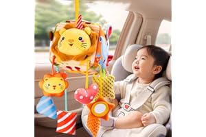 CXAFQ Juguete para el Asiento del Coche para bebés con Espejo y 3 Juguetes Colgantes, Asiento Trasero para bebés, Juguete de Actividad para bebés de 0 a 12 Meses, Juguete para cochecitos ﻿(Amarillo)
