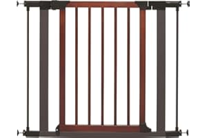 MidWest Homes for Pets - Puerta para mascotas con marco de grafito texturizado y puerta de madera decorativa, 73,6 cm de alto, se expande hasta 96,5 cm de ancho, incluye extensiones de 7,6 cm