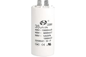 Recogwood CBB60 Run Capacitor, 35uf 450V Double Insert Motor Pump Run Capacitor, 50/60Hz 4 Pins Cylinder Capacitor for Air Compressor Water Pump Motor