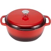 Amazon Basics Enameled Cast Iron Round Casserole with Lid, 6.9 L, Red