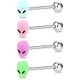 OUFER 7 stuks 14G 316L RVS tongpiercing Candy Color tongringen Glow in The Dark Tong Bars