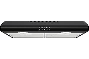 FIREGAS Cappa da incasso 60 cm, cappa aspirante con motore DC senza spazzole, possibile aria, 3 livelli di ventilazione, illuminazione a LED, colore nero