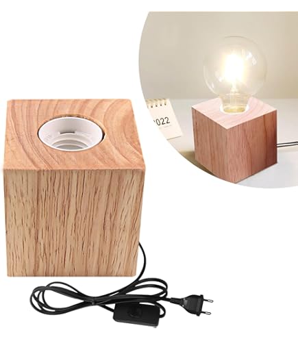 Wiheajuora Holztischlampe - Kleine Nachttischlampe E27, Vintage Design Für Schlafzimmer & Wohnzimmer